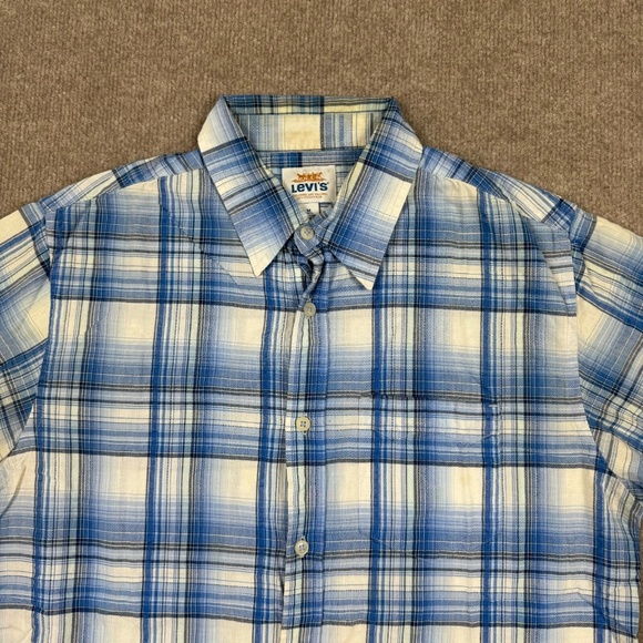 Levi's Mens M Shirt Blue Short Sleeve Button Up Plaid Wester Breathable Workwear - Picture 2 of 8